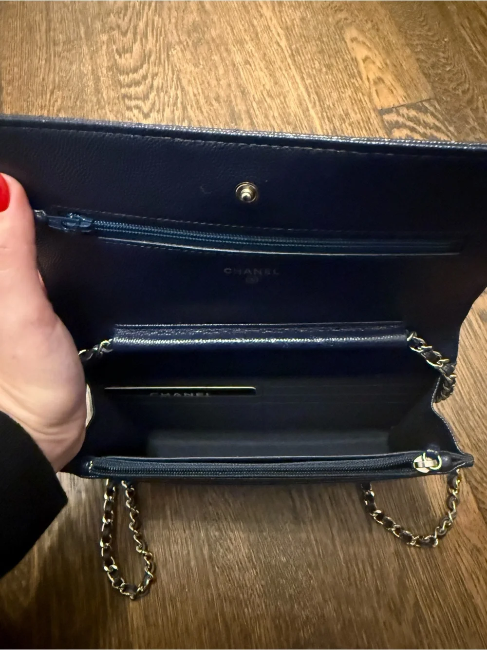 Chanel Classic Wallet on Chain WOC Navy Caviar Leather Silver Hardware